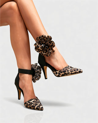 VIVIANA Floral Appliqué Ankle Strap Heels