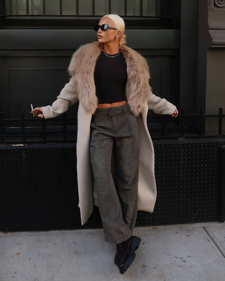 FLORINA Faux Fur Collar Wool Trench Coat