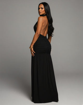 SORAYA Backless Halter Plunge Maxi Dress