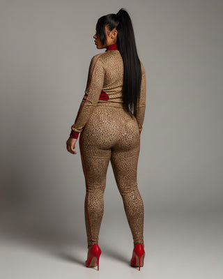 DERMA Leopard Print Zip-up Top & Leggings Set