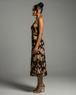 CALLISTA Sleeveless Butterfly Halter Neck Midi Dress