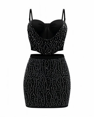 EVANIE Diamond & Pearl Embellished Crop Top & Skirt Set