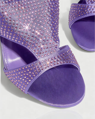 BRIANNE Square Head Rhinestone Lace-Up Knee High Heels