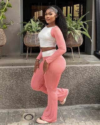 EMELIA Contrast Long Sleeve Top & Flare Pants Set