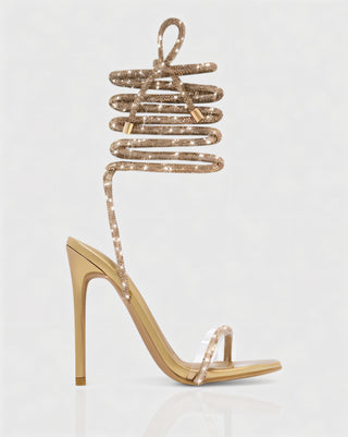 KYLIE Diamante Lace Up Square Toe High Heels