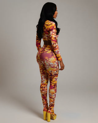 FEBIE Vibrant Abstract Print Top & Leggings Set