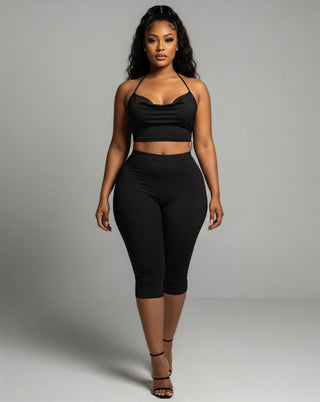 BRENA Cowl Halter Top & Capri Pants Set