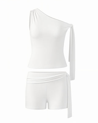 CHRISTY One-Shoulder Tie Top & Shorts Set