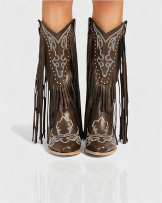 MITHENA Fringe Studded Cowboy Boots