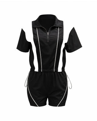 LOIRA Contrast Sporty Zip-up Top & Shorts Set