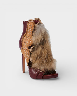 KELLA Faux-Fur Lace-Up Stiletto Heels