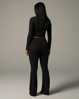 RAINY Zip-Up Hoodie and Flare Pants Set