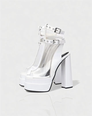 ELARYA Peep Toe Heels with Clear Panels & Ankle Strap