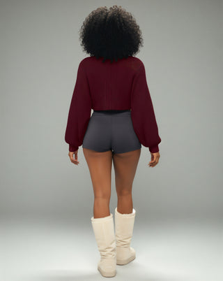 SUNNIVA Ribbed V-Cut Cropped Knit Sweater