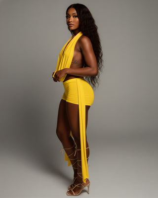 AVERILL Halter Top & Side Draped Shorts Set