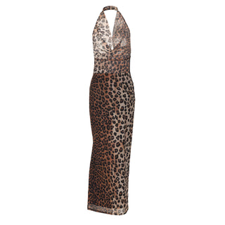 CAMILLE Halter Neckline Leopard Maxi Dress