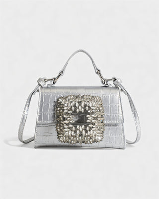 REGINE Mini Crocodile Embossed Rhinestone Handle Bag