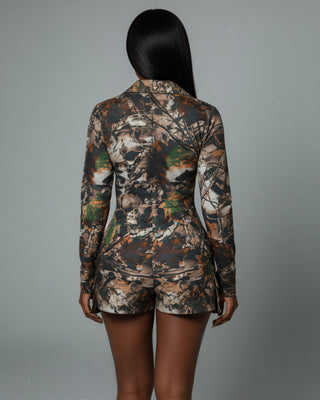 ZAYRA Camouflage Print Zip Up Romper