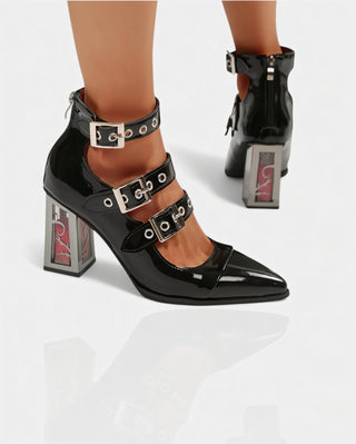 MARIBEL Sharp Toe Gothic Clasp Heels Tall Heel