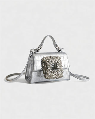 REGINE Mini Crocodile Embossed Rhinestone Handle Bag