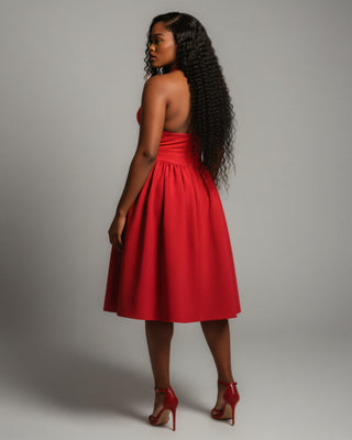 TALORA Embellished Bow Halter Midi Dress