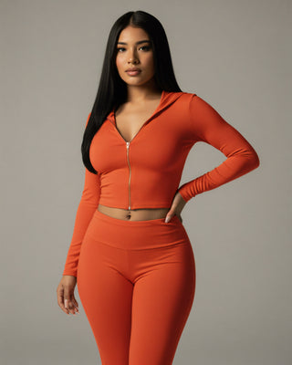 RAINY Zip-Up Hoodie and Flare Pants Set