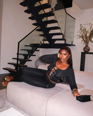 HYACINTH Lace-Up Front Fitted Top & Leggings Set