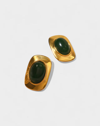 REYANA Green Stone Gold Stud Earrings