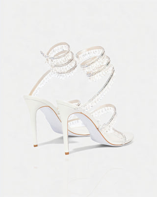 ALYRA Rhinestone Tassel Ankle-Wrap High Heels