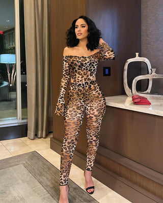 LIBRA Leopard Print Off Shoulder Set