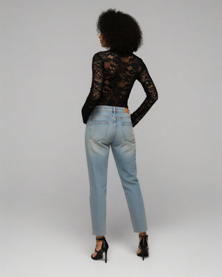 ANGIE Sheer Floral Lace Long-Sleeve Top