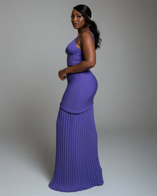VESPERA Ribbed Knit Crop Top & Pleated Maxi Skirt Set