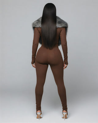 Mono acanalado con cuello de piel sintética VARINA