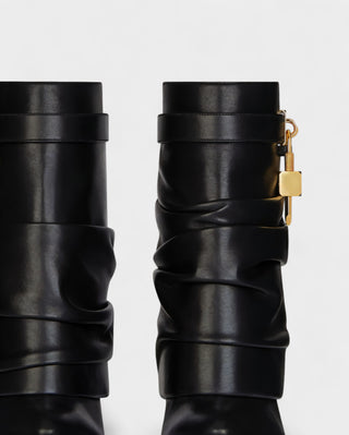 HALINA Padlock Slouch Stiletto Ankle Boots