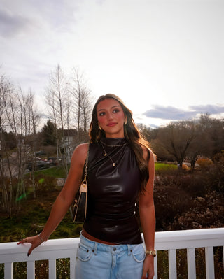 MABEL Faux Leather Draped Top