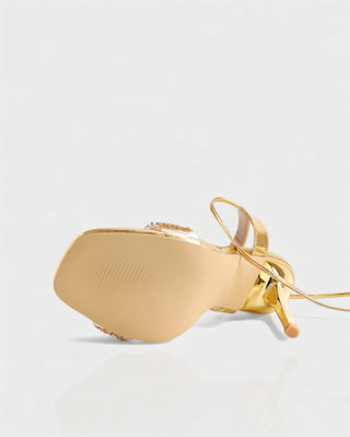 RONA Gold Crystal Lace-Up Stiletto Heels