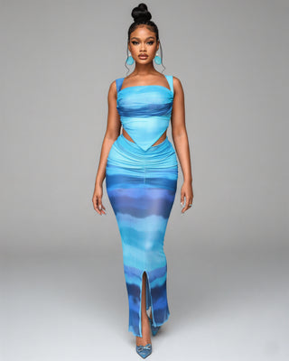 RELIA Ombre Cutout Lace-Up Top & Maxi Skirt Set