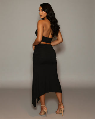 JESS Halter Crop Top & Ruched Midi Skirt Set