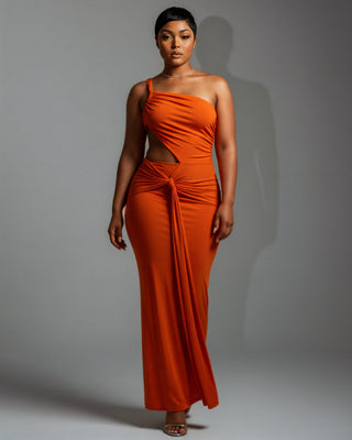 CARMEN Asymmetric Ruched Cutout Maxi Dress