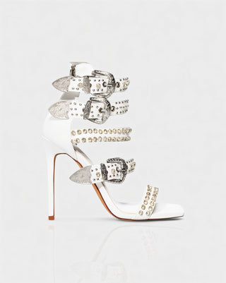 SHERAH Open Toe & Rhinestone Embellished Stiletto Heels