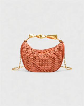 CRESSIDA Woven Half Moon Handbag with Gold Swirl Handle