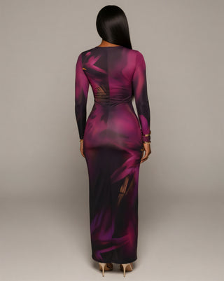 KAITHLYN Abstract-Print Long Sleeve Maxi Dress