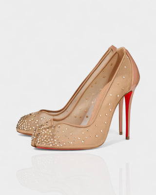 AURIEL Embellished Red Sole Mesh Stiletto Heels