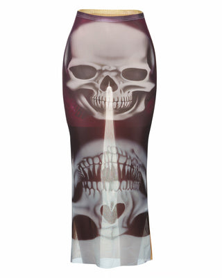 MARTHA Skull Print Mesh Maxi Skirt