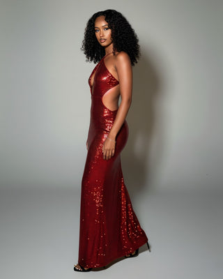 DELYA Sequin Backless Maxi Dress