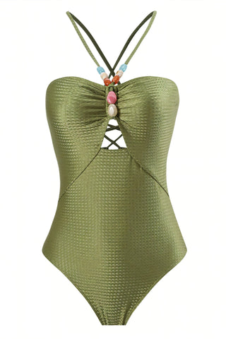 LOTTIE Beaded One-Piece Swimsuit & Tie Maxi Skirt Set