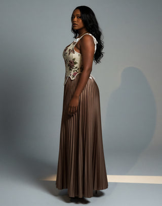 MASINA Floral Print Corset & Pleated Maxi Skirt Set