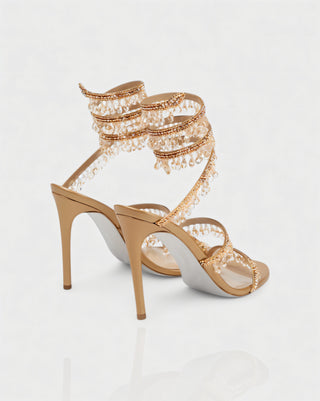 ALYRA Rhinestone Tassel Ankle-Wrap High Heels