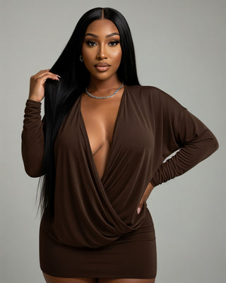 MONA Deep V-neck Long-Sleeve Mini Dress