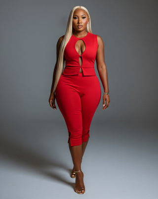 RAFAELA Cutout Keyhole Top & Capri Pant Set